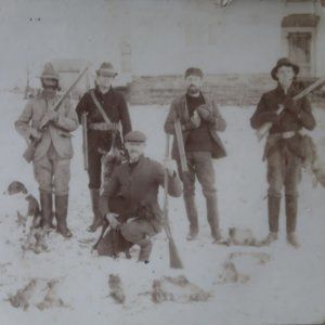 c1880 Rabbit Hunters with Shotguns, Muzzleloader and Dogs in Snow Stereoview 68